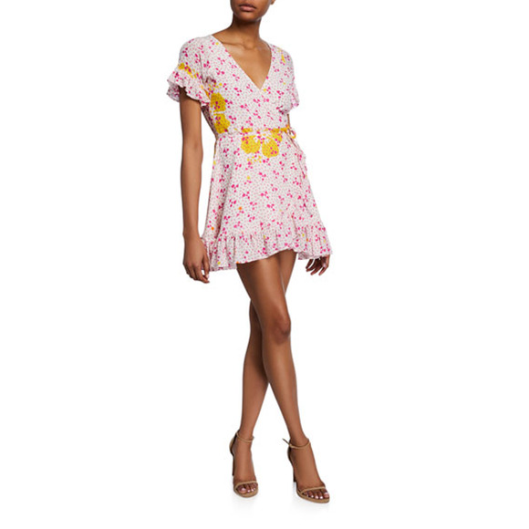 All Things Mochi Dory Mini Wrap Dress Pink Fuchsia Large New - Picture 1 of 8